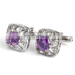 Mens Shirt Cufflinks Purple Crystal Wedding Cufflinks thumbnail-1