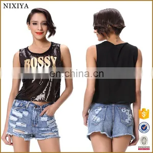 Express Gold Print Black Short Girl Tank Top Sequin thumbnail-1