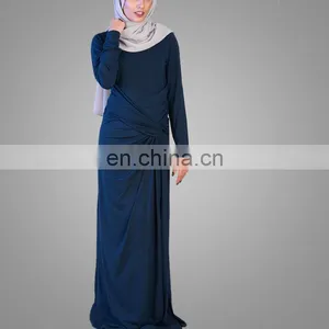 Muslim Long Sleeve Abaya Red Jersey Fabric Islamic Design Plain Solid Color Abaya Dress thumbnail-3