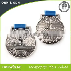 Custom Silver Plated Metal Medal With Ribbon Drape thumbnail-5