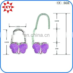 Butterfly Shaped Pink Powered Gold Handbag Hanger With Rhinestone thumbnail-2