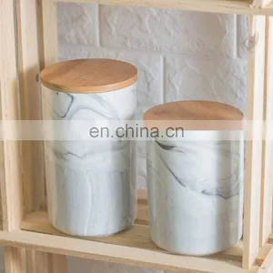 Luxury Marble Empty Ceramic Sugar Salt Coffee Bean Tea Candle Canister Jar With Lid thumbnail-5