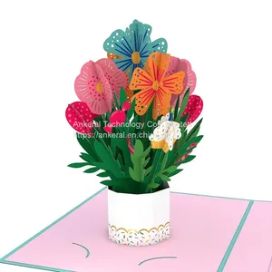 Cheap Price High Quality 3D Pink Rose Basket Pop-up Cards Best Birthday Gifts for Mom thumbnail-1