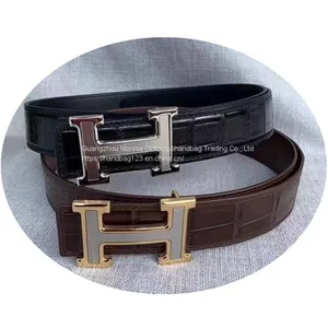 Belt Men And Women Crocodile Pattern H Letter Gold And Silver Buckle Double Sided Leather Belt thumbnail-1
