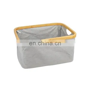 Modern Foldable Bamboo Canvas Hamper Single Laundry Basket thumbnail-4