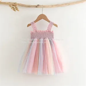 Kids Wear Dress Summer Girl Pretty Princess Dress Children Sling Sleeveless Rainbow Mesh Tutu Dress for Toddler thumbnail-1