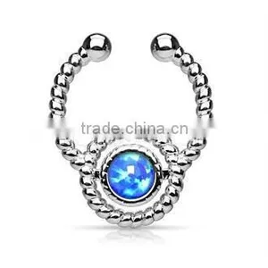 Faux Opal Flax 316L Surgical Steel Fake Septum Clicker Nose Piercing Body Jewelry thumbnail-6