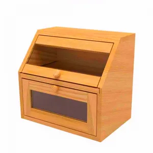 Bread Storage With Clear Windows Kitchen Bamboo Bread Box Wood Bamboo Food Bread Box thumbnail-2