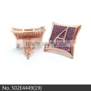 Sterling Silver Screwback Stud Earring for Men Rose Gold Plated Inside With A Shape Letter Hip Hop Earring Fashion in 2015 thumbnail-1