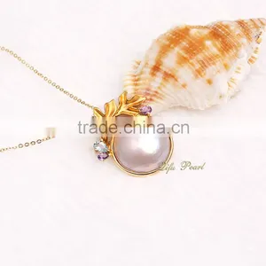 Factory Direct Wholesale Beautiful 14k Yellow Gold Mabe Pearl Pendants thumbnail-2
