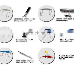 New UV Waterproof 600D Oxford Bimini 3 Bow Boat Top Cover thumbnail-3
