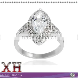Sterling Silver Marquise-cut White Diamond Bridal-style Wedding Ring thumbnail-1