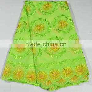 New Arrival Lemon Green Swiss Voile Lace Fabric With Sun Flowers for Clothing thumbnail-1