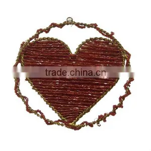 Christmas Hanging, Heart, Beaded Heart, Valentine Hangng Heart thumbnail-1