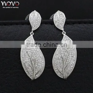 Wedding Crystal Earrings, Fashion Earrings,Silver Leaf Earrings thumbnail-1