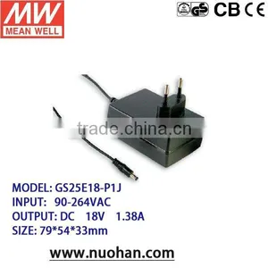 Mean Well GS25E18-P1J 20~25W AC-DC Wall-mounted 25w Adapters thumbnail-1