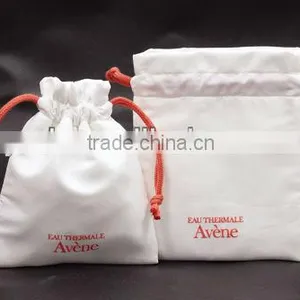 White Cotton Cosmetic Bag With Drawstring thumbnail-1