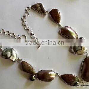 Nautilus Shell Designer Sterling Silver Jewelry Necklace, Multiple Stone Necklace, 925 Silver Jewelry thumbnail-1