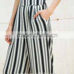 Lady Newest Fashion Women Teen Girls Slim Long Wide Legs Stripes Trousers thumbnail-1
