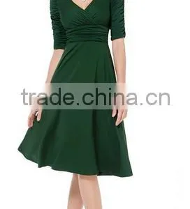 3/4 Sleeve Ruched Waist Classy V-Neck Casual Cocktail Dress Manufacture /lady Dress thumbnail-2