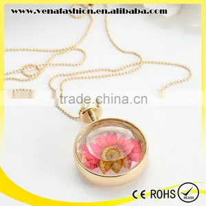 Pink Crystal Handmade Flower Crystal Necklace thumbnail-3