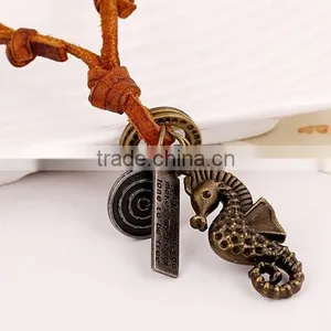 2016 New Design Vintage Hippocampus Leather Necklace Men Handmade Jewelry thumbnail-3