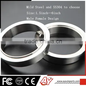 2.5inch High Quality Mild Steel Exhaust DownPipe Male Female v Band Clamp Flange Kit thumbnail-2