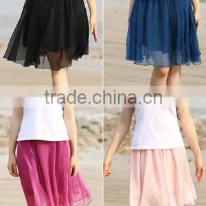 New Fashion Stylish Women's Elastic Waist Knee-length Chiffon Pleated Beach Skirt thumbnail-4