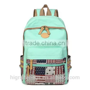 Canvas School Backpack Bag With Leather Trim thumbnail-2