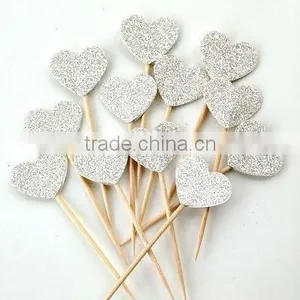 Cupcake Toppers Cake Picks Silver Glitter Heart Cupcake Toppers thumbnail-1