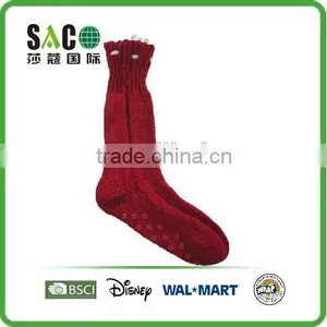 Varied Cable Pattern String With Pom Pom Acrylic Floor Socks With Anti thumbnail-4