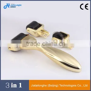 Professional Skin Dema Roller Kits Stainless Micro Needle Therapy Golden 3 in 1 Derma Roller for Scar Removal thumbnail-3