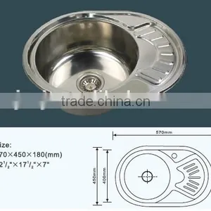 Inset Round Bowl Small Drainboard Stainless Steel Kitchen Sink thumbnail-2