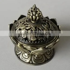 Trinket Box, Mini Size Antique Bronze Metal Alloy Incense Burner, thumbnail-1