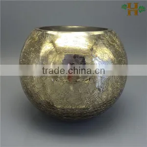 Crackled Design Gold Color Round Glass Vases thumbnail-1