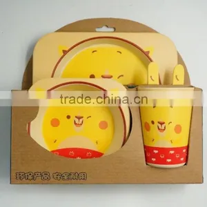 Best Selling Friendly Bamboo Fiber Kid Five Pices,cup,plate,bowl,fork,spoon thumbnail-4