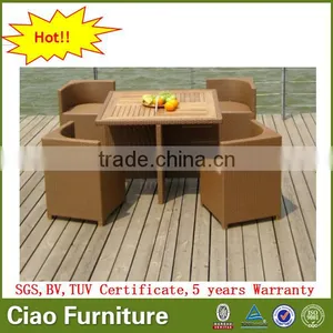 Outdoor Dining Furniture Rattan Cube Dining Table Set Teak Wood Top thumbnail-1