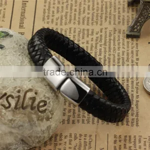 Factory Customized Logo Genuine Mens Leather Bracelet Stainless Steel Bracelet thumbnail-3