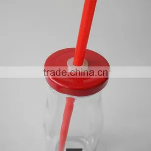 Christmas Use Glass Cow Milk Drinking Bottles With Red Lid and Straw thumbnail-3