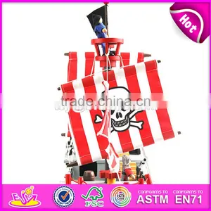 2017 Most Popular Boys Diy Wooden Toy Pirate Ships for Sale Top Sale Kids Wooden Toy Pirate Ships for Sale W03B062 thumbnail-5