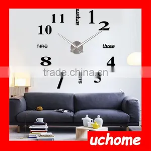 UCHOME Modern DIY Number Wall Clock 3D Mirror Surface Sticker Home Room Decor Art Silver thumbnail-6