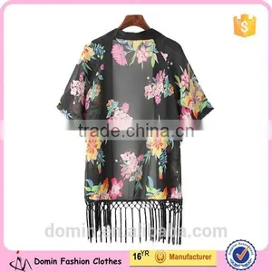 New Fahison Women Floral Printed Tassel Cardigan Kimono thumbnail-2