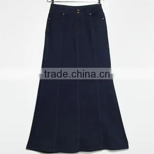 Top Quality Dark Blue Cotton Blue Color Girls Soft Denim Long Skirt thumbnail-5