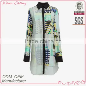 Ladeis' Fahison Long Sleeves Double Layer Digital Print High Quality Direct Factory Chiffon Style Blouse 2015 thumbnail-1