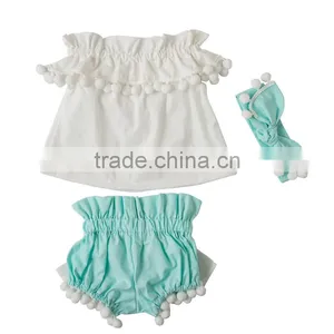 Lace Romper Summer New Design Boutique Baby Girl Clothing Pompom Sets Comfortable Infant and Toddler Clothing thumbnail-5