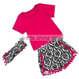 2017 Popular Baby Girl Apparel Gorgeous Baby Outfits Girls Blank T Shirt Pom Pom Shorts For Summer Beach thumbnail-1