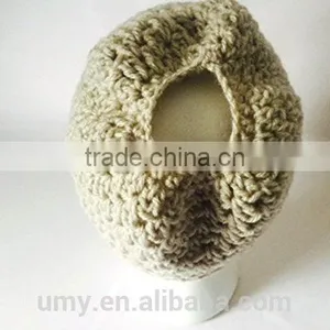 Wood Button Pony Tail Holder Crochet Hat thumbnail-3