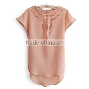 2015 Stylish Lady Women's Casual Front Hollow Out O-neck Batwing Sleeve Chiffon Blouse EU000031 thumbnail-3