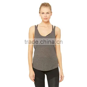 Wholesale Back Cutout Dropped Armholes Stringer Loose Yoga Gym Tank Top thumbnail-4