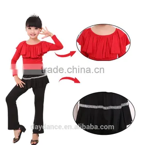 Kids Gymnastics Dance Tops And Pants Suit Children Girls Lotus Leaf Collar Latin Dance Costume thumbnail-3